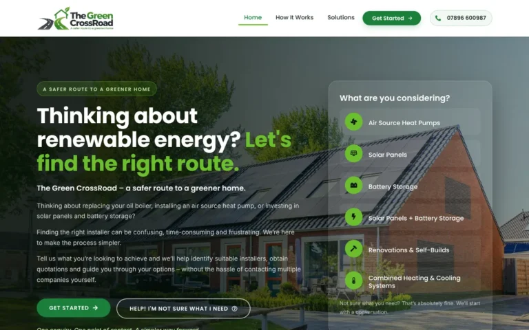 The Green CrossRoad renewable energy website built by A2Z Digi Solutions
